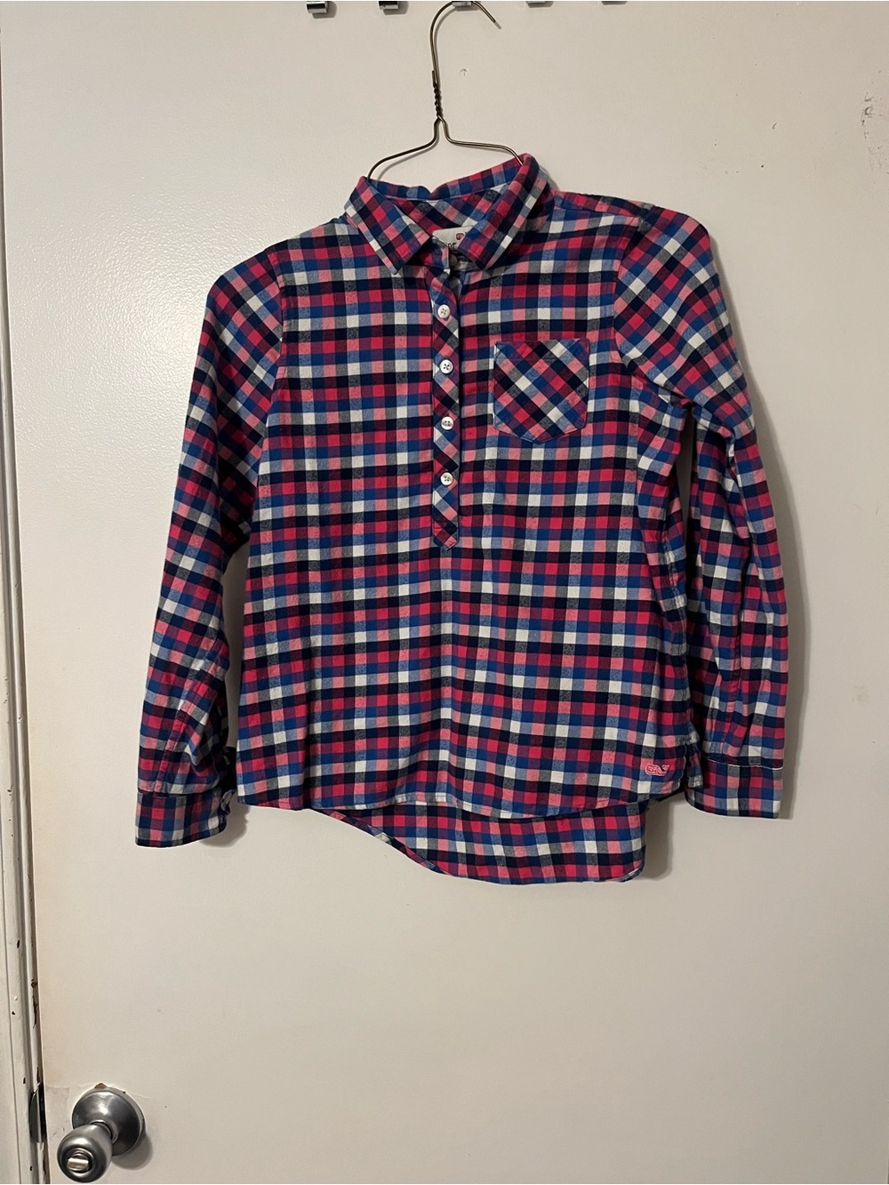 Girls Vineyard Vines Pink & Blue Plaid VButton-Front Shirt